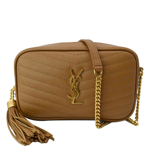 YVES SAINT LAURENT Mini Lou Grain De Poudre Camera Crossbody Bag Dark Natural