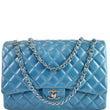 CHANEL Maxi Double Flap Calfskin Leather Shoulder Bag Turquoise