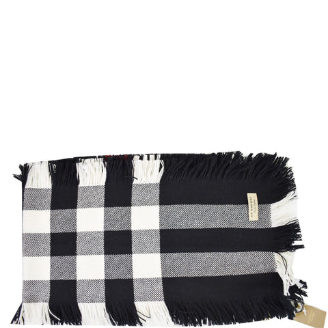 BURBERRY Half Mega Check Fringe Wool Scarf Black