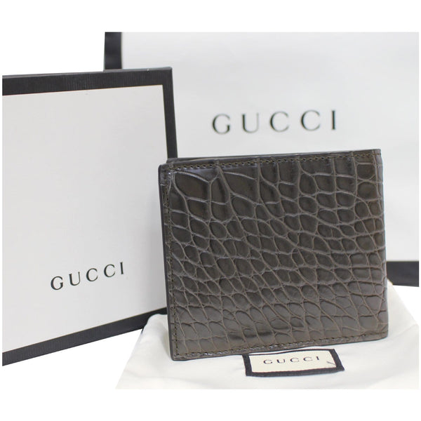 Gucci Bi-Fold Crocodile Leather Wallet Black - logo