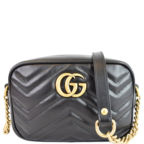 GUCCI GG Marmont Matelasse Mini Leather Shoulder Bag Black 448065