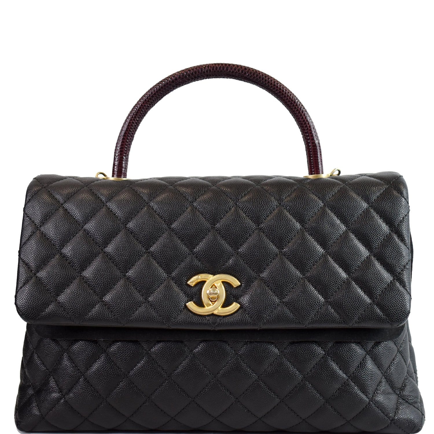 Chanel Coco Grained Calfskin Flap Bag with Lizard Handle A92992