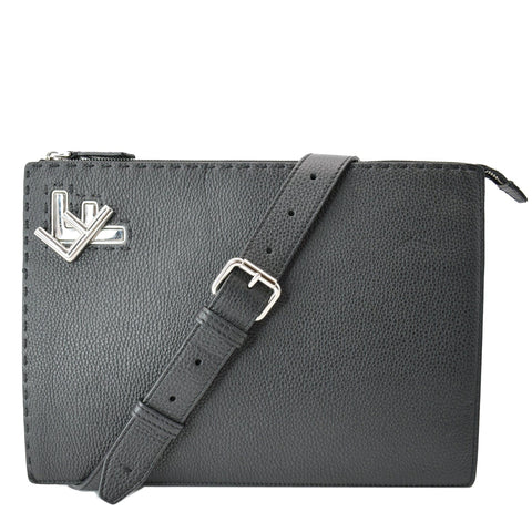 FENDI Leather Crossbody Messenger Bag Black