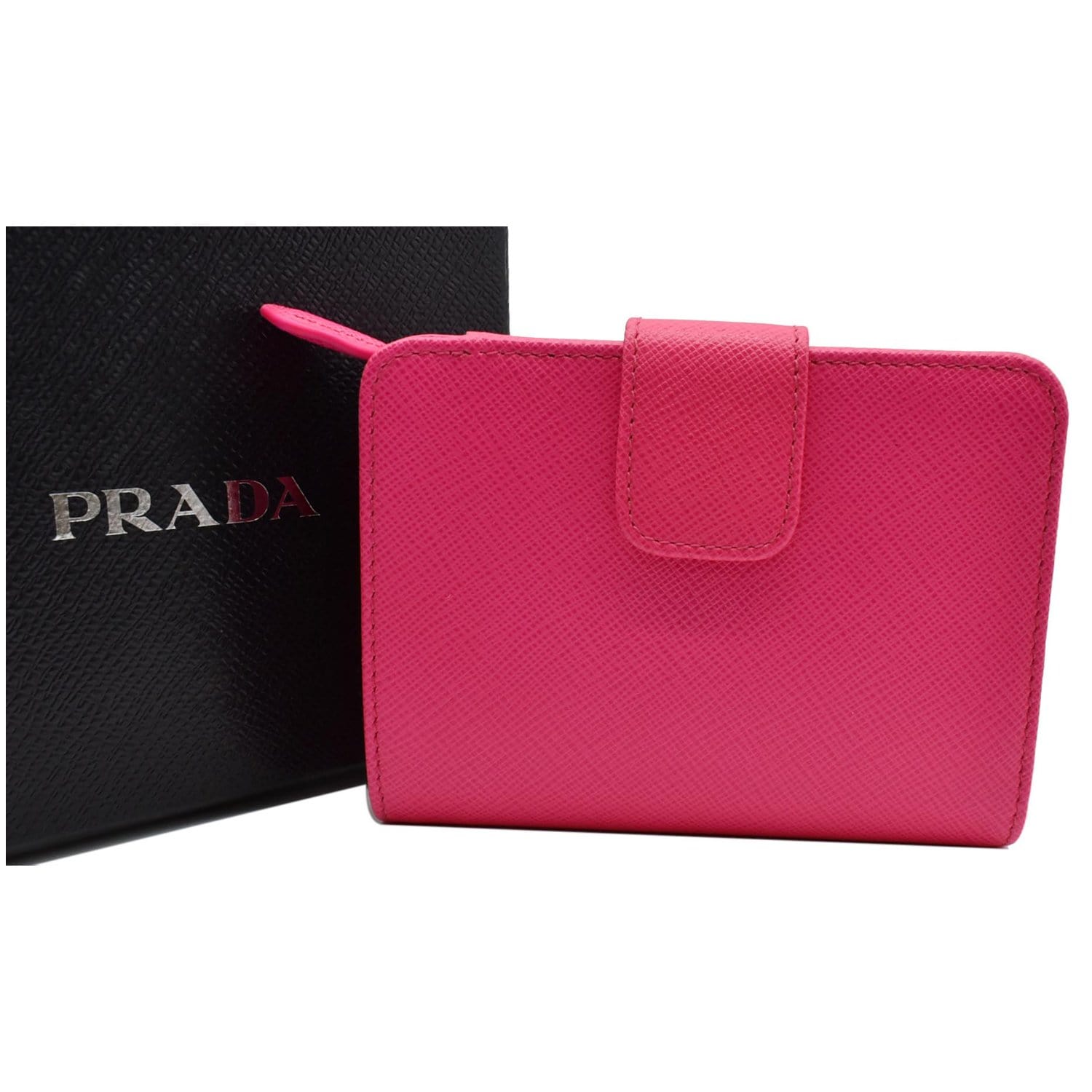 PRADA Small Saffiano Leather Zip Around Wallet Pink