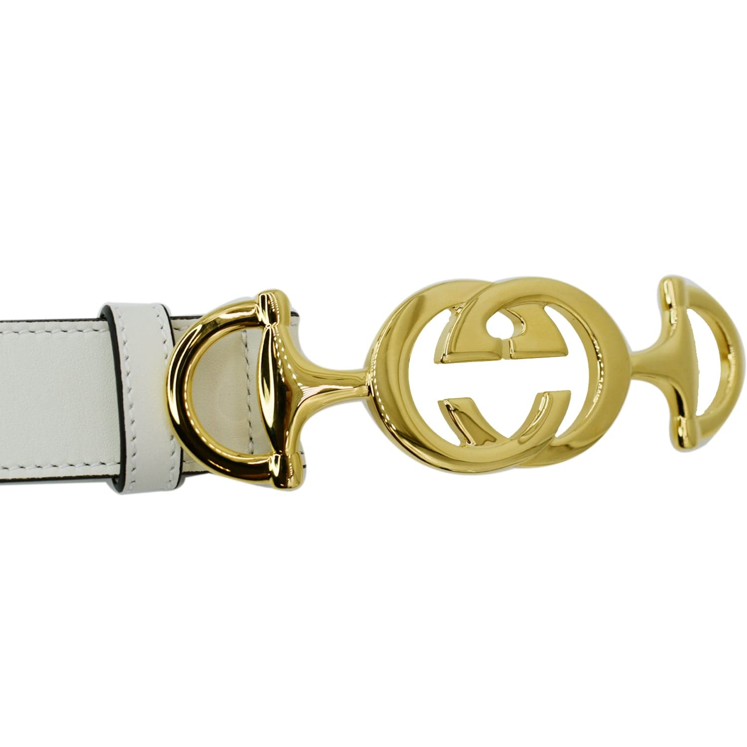 GUCCI Horsebit Interlocking Leather Belt White 550122 Size 95/38 - 10%
