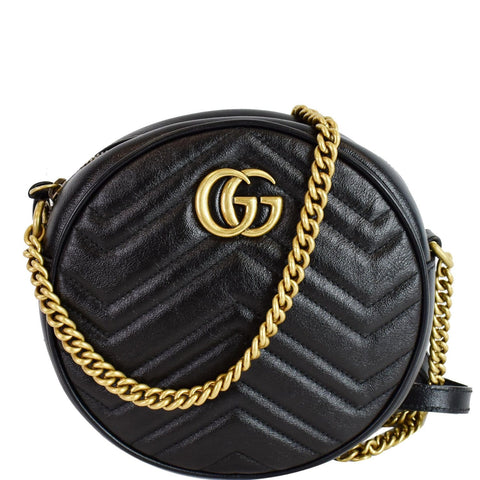 GUCCI GG Marmont Mini Round Leather Crossbody Bag Black 550154