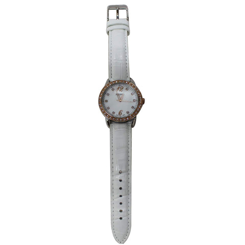 PULSAR Women's Crystal Accents Leather Strap Watch White Dial 32MM