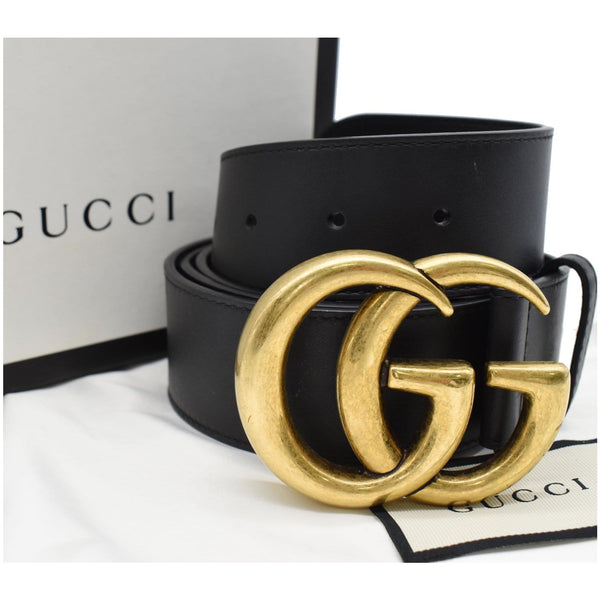 GUCCI 2015 Re-Edition Double G Wide Leather Belt Black 400593