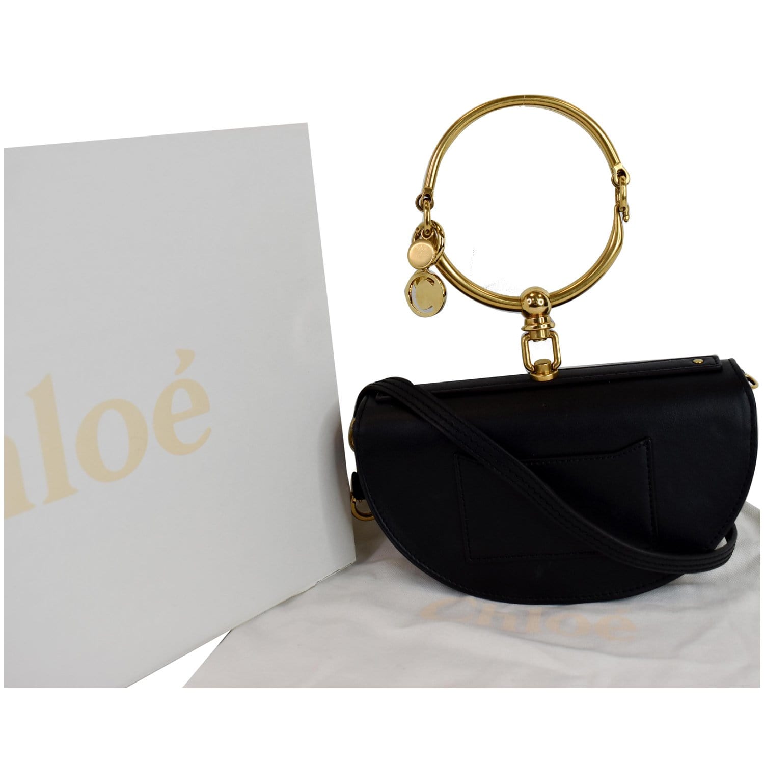 CHLOE Small Nile Bracelet Minaudiere Leather Crossbody Bag Black