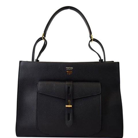 TOM FORD T Twist Small Leather Top Handle Bag Black
