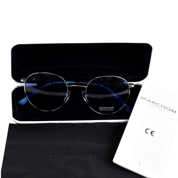 CALVIN KLEIN CK18104S 045 Round Men Silver Sunglasses Blue Lens