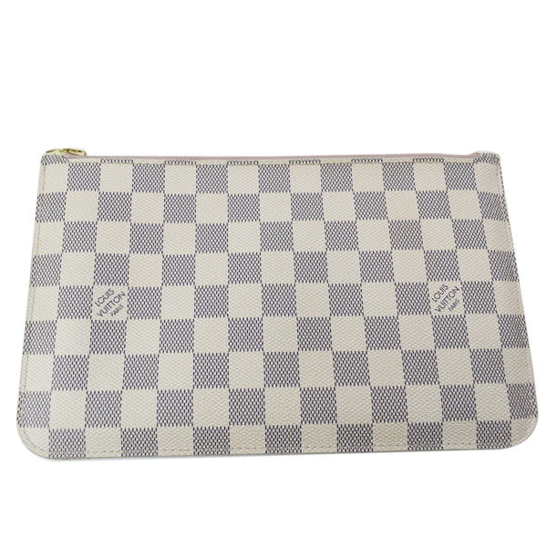 LOUIS VUITTON Neverfull MM Damier Azur Pochette Wristlet Pouch Rose Ballerine