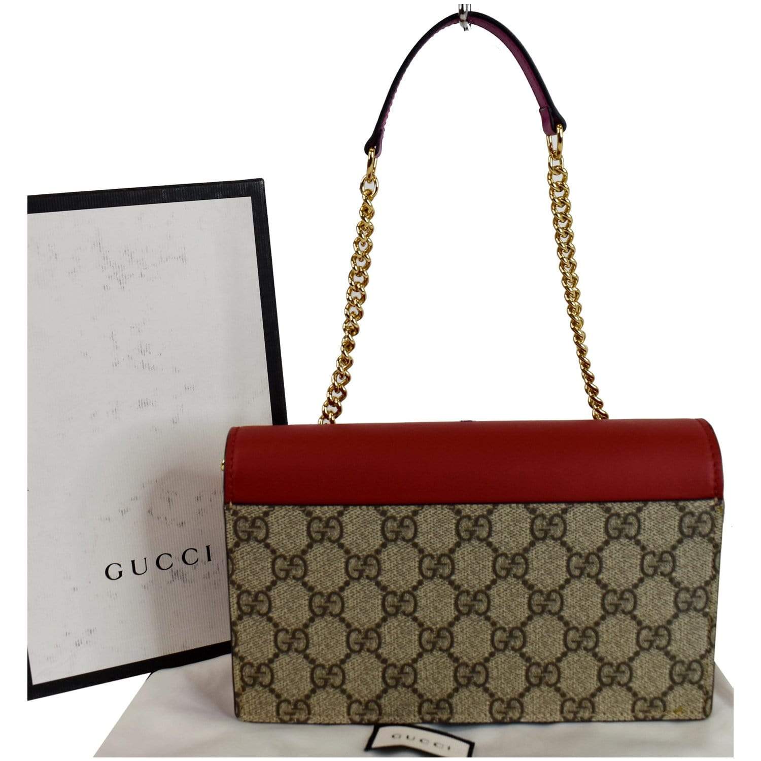 Gucci GG Supreme Monogram Red Padlock Continental Chain Wallet