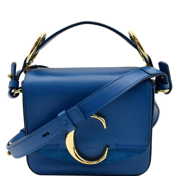 Chloe Mini C Flap Suede Leather Crossbody Bag Blue - DDH