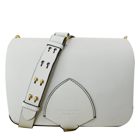 BURBERRY Large Square Leather Satchel Bag White