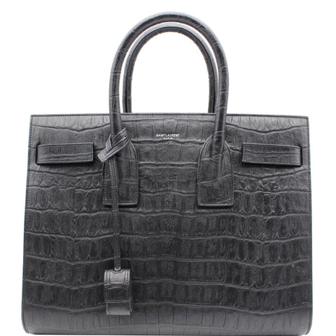 YVES SAINT LAURENT Sac de Jour Small Crocodile-Embossed Satchel Bag Black