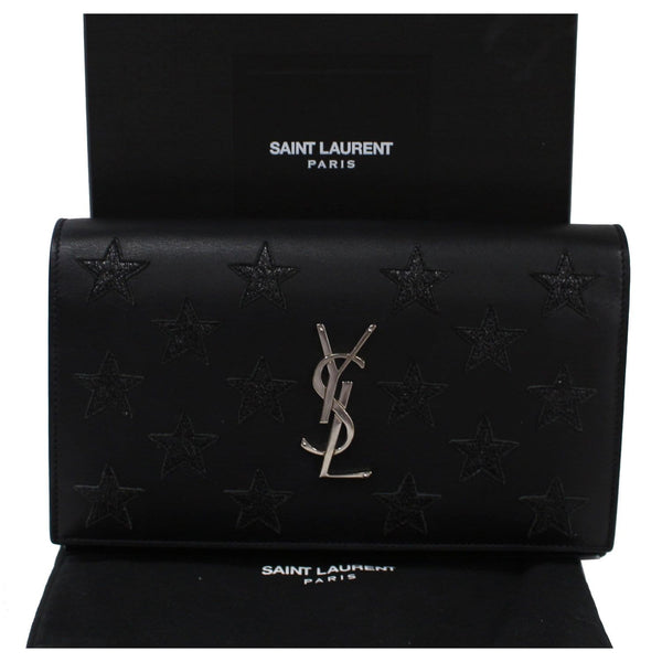 YVES SAINT LAURENT Kate Stars Leather Chain Clutch Crossbody Bag Black