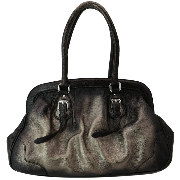 PRADA Gradient Antik Frame Leather Satchel Bag Bronze Metallic