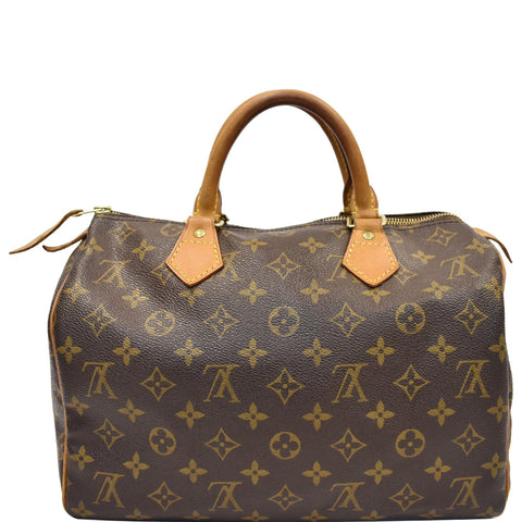 LOUIS VUITTON Speedy 30 Monogram Canvas Satchel Bag Brown