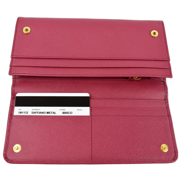 PRADA Continental Flap Saffiano Leather Long Wallet Pink