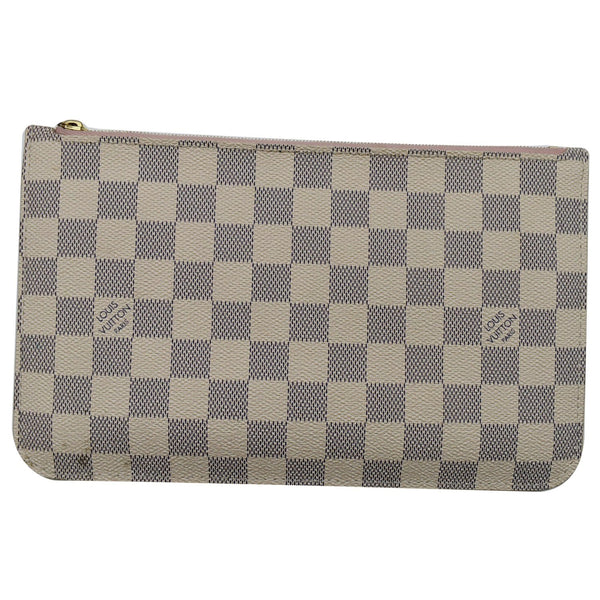 LOUIS VUITTON Neverfull MM Damier Azur Pochette Wristlet Pouch Rose Ballerine