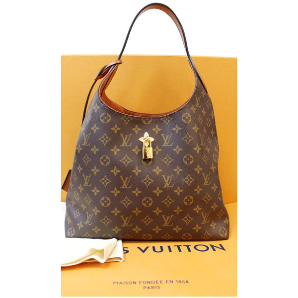 LOUIS VUITTON Flower Monogram Canvas Shoulder Hobo Bag Brown