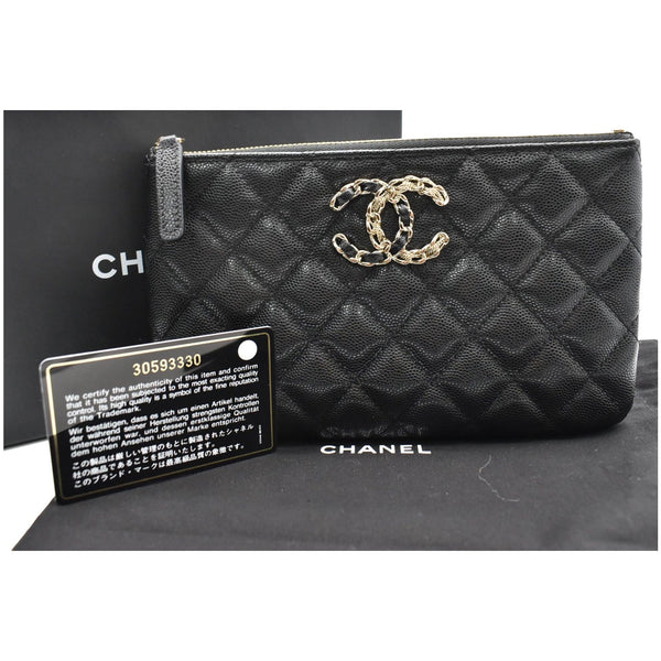 CHANEL French New Wave CC Caviar Quilted Pouch Black