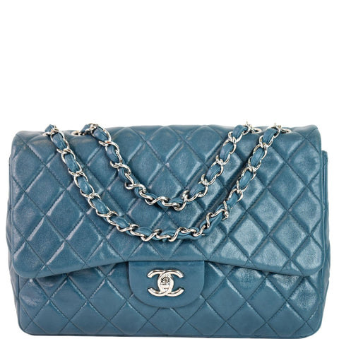 CHANEL Jumbo Single Flap Lambskin Leather Crossbody Bag Teal