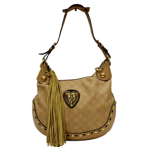 GUCCI Babouska Heart Guccissima Leather Hobo Bag Beige 211965
