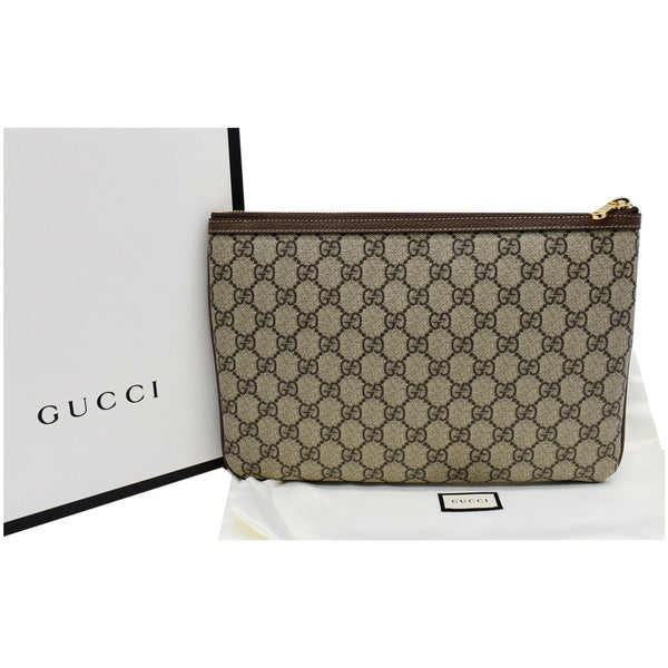 GUCCI Large Ophidia GG Supreme Monogram Leather Pouch Clutch Bag Beige 517551