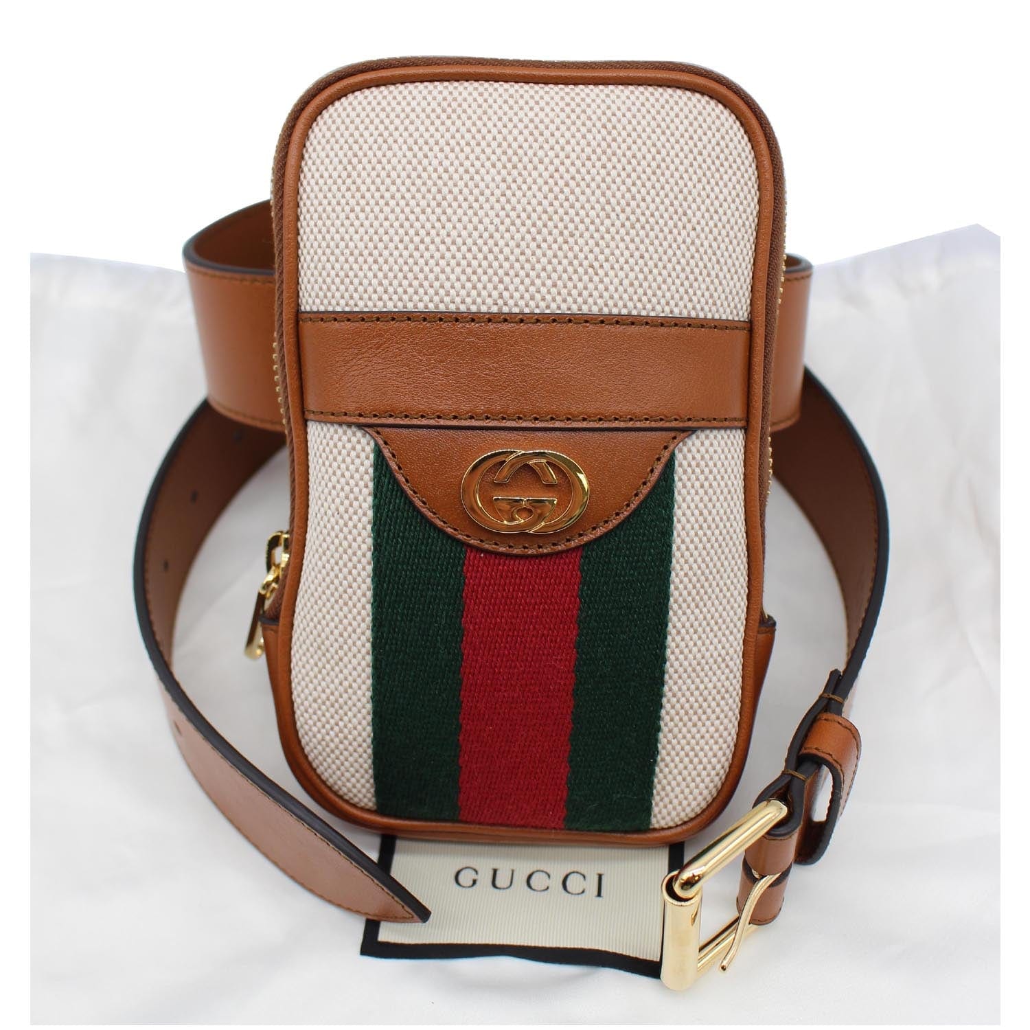 GUCCI Phone Case Vintage Canvas Belt Bag Dark Brown 581519