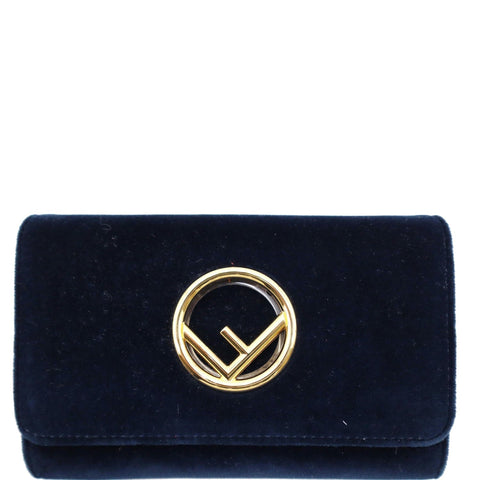 FENDI F Logo Velvet Wallet On Chain Crossbody Bag Dark Blue