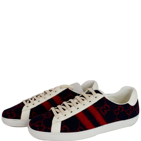 GUCCI Ace Low-Top Wool GG Monogram Sneaker Blue/Red 548695 US 9.5 - 15% OFF