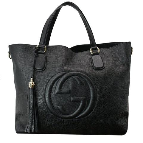 GUCCI Soho Tassel Pebbled Leather Tote Bag Black 282303 - sold