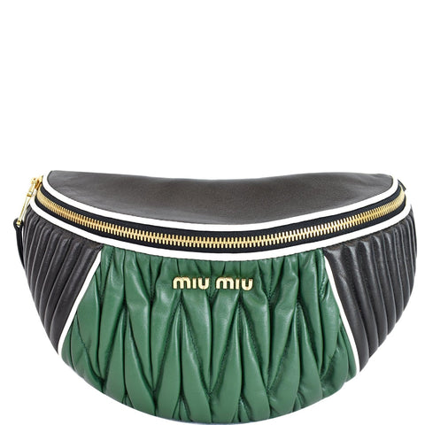 MIU MIU Two-Tone Matelasse Leather Belt Bum Bag Black/Green
