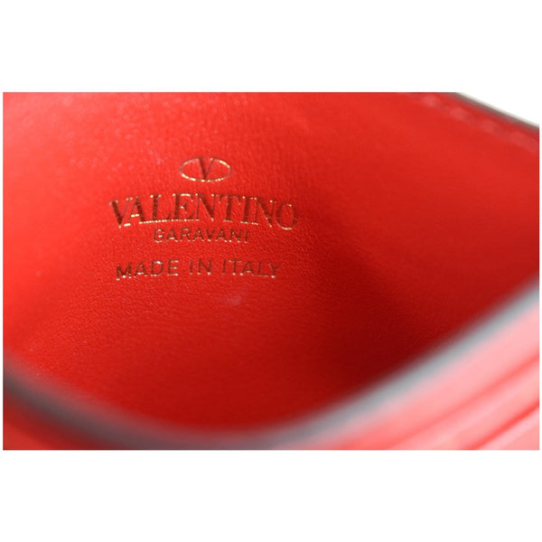 VALENTINO Garavani Rockstud Leather Card Holder Red