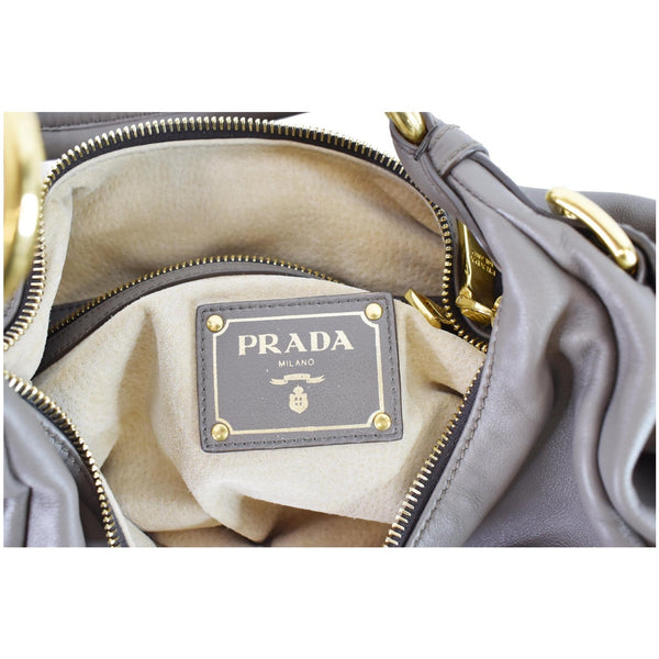 PRADA Vitello Daino Leather Hobo Bag Taupe