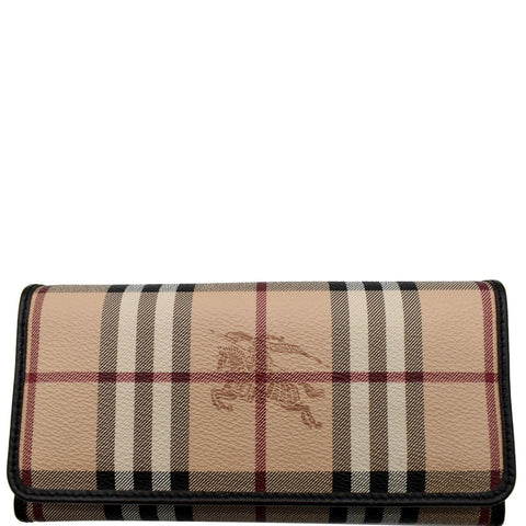 BURBERRY Continental Haymarket Check Leather Wallet Dark Brown
