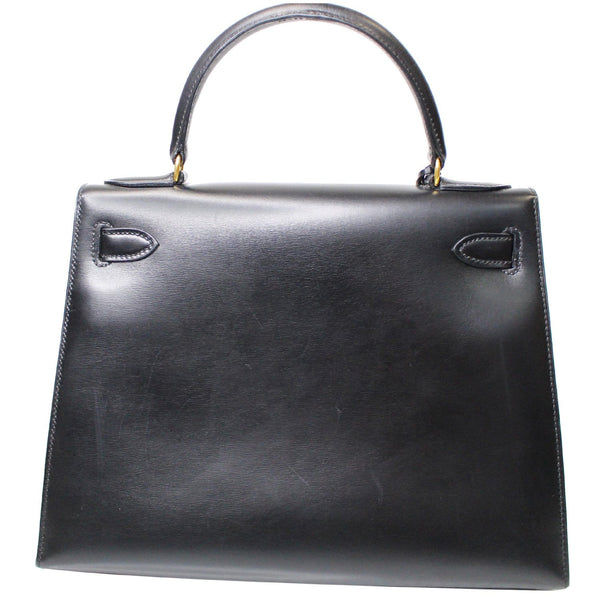 HERMES Kelly Sellier 28 Box Leather Satchel Bag Black