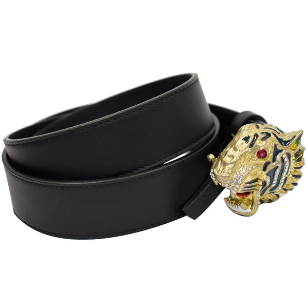 Gucci Tiger Head Leather Belt Black - tiger head buckle