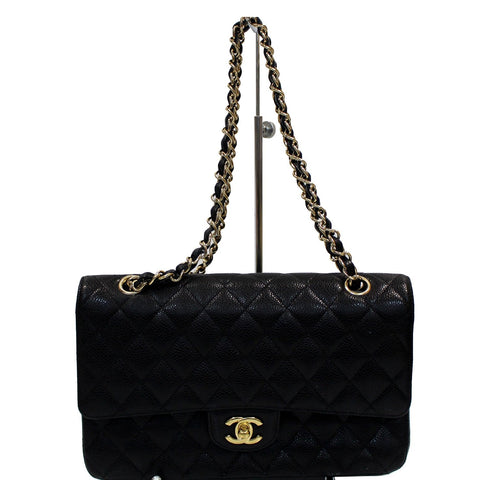 CHANEL Classic Medium Flap Caviar Leather Shoulder Bag Black