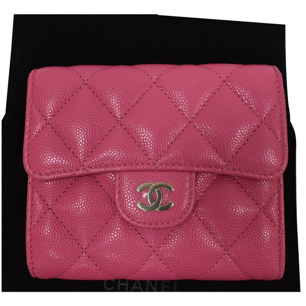 Chanel CC Card Holder Caviar Quilted Leather Wallet - pink