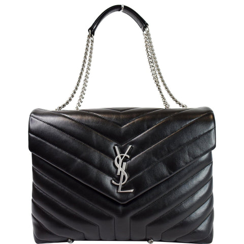 YVES SAINT LAURENT Medium Loulou Calfskin Matelasse Chain Shoulder Bag Black