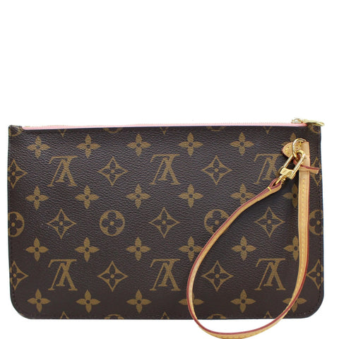 LOUIS VUITTON Pochette Wristlet Pouch Monogram Canvas Neverfull MM Rose Ballerine