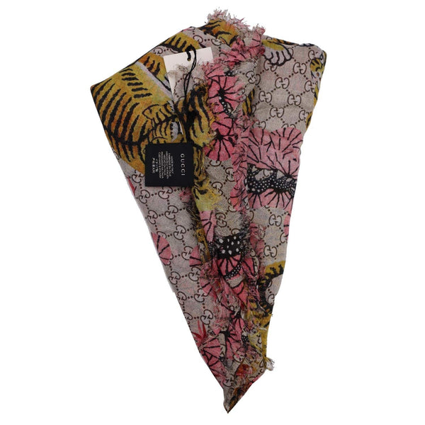GUCCI Bengal Tiger Modal Silk Shawl Pink