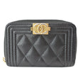 CHANEL Boy Small Zipped Quilted Caviar Coin Purse Wallet Black