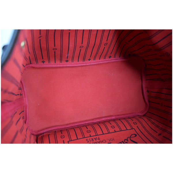 Louis Vuitton Neverfull MM Damier Ebene Tote Handbag red interior