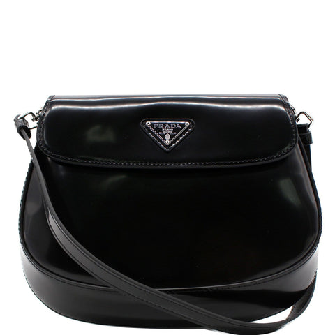 PRADA Cleo Brushed Leather Shoulder Bag Black