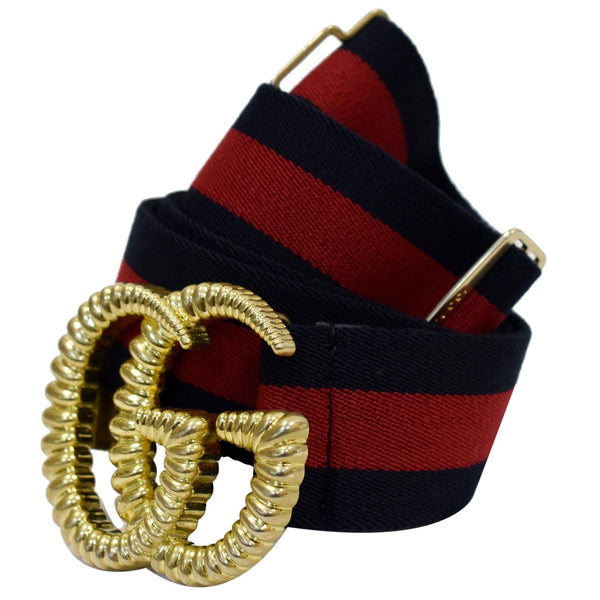 GUCCI Torchon Double G Web Elastic Belt  Navy Blue Size 90/36