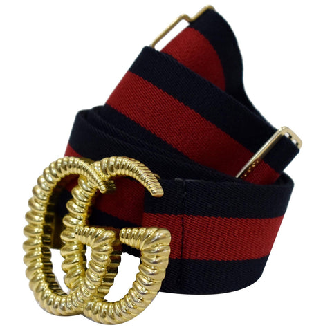 GUCCI Torchon Double G Web Elastic Belt  Navy Blue Size 90/36